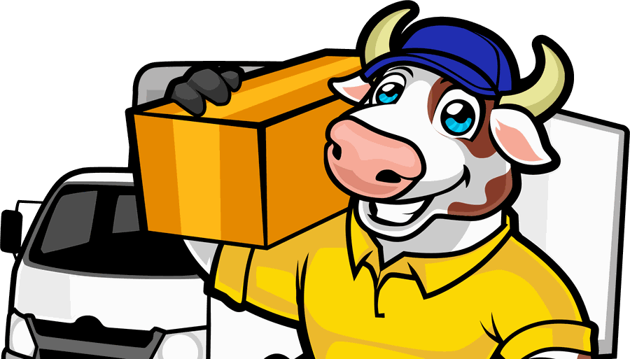 Moovers mascot carrying a moving box